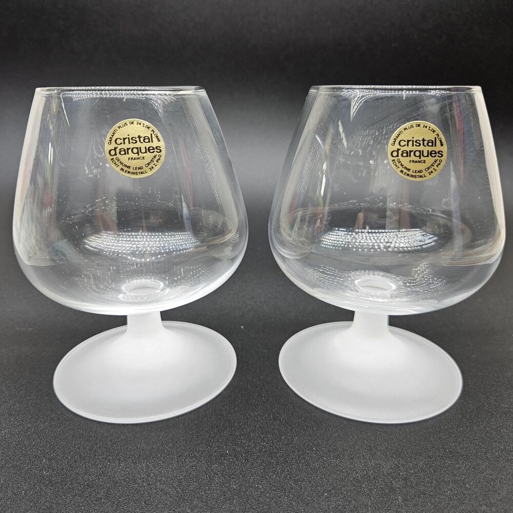 Vintage Cristal d'Arques France Brandy Snifters Pair Frosted Base Lead Crystal G
